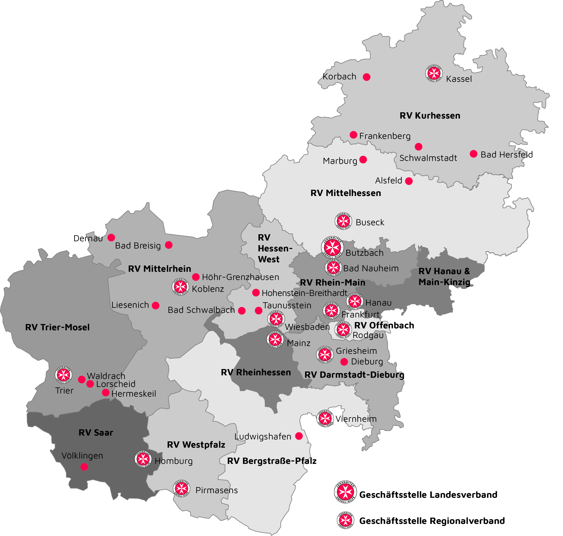 Karte vom Landesverband HRS mit Geschäftsstellen