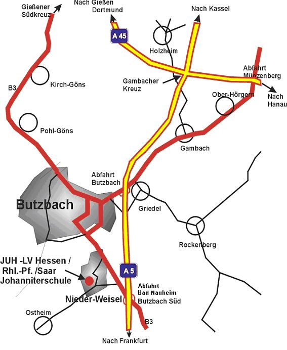 Anfahrtsskizze nach Nieder-Weisel bei Butzbach.