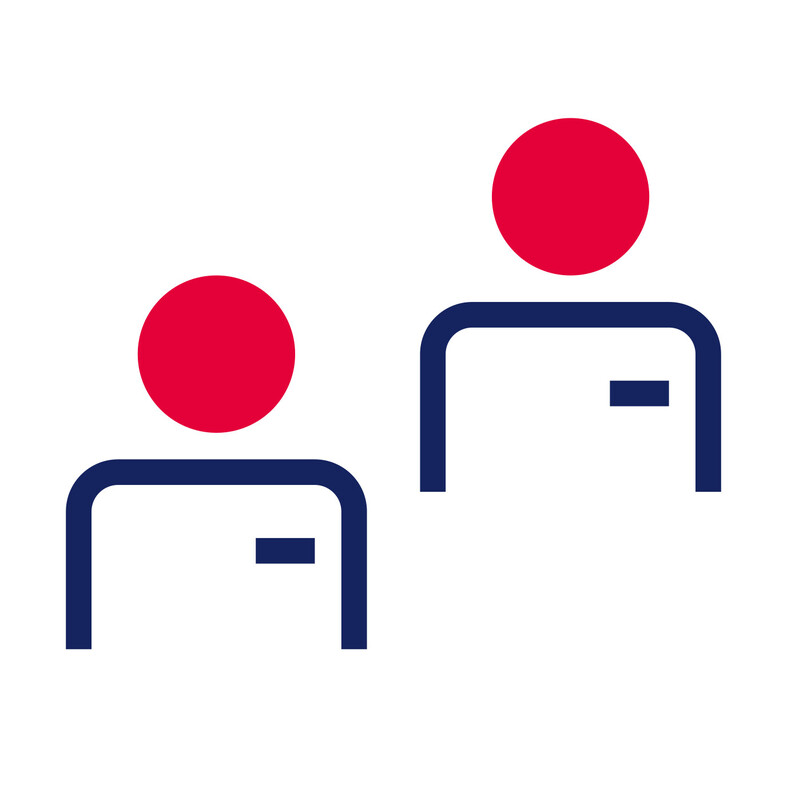 Piktogramm von zwei Menschen in rot-blau