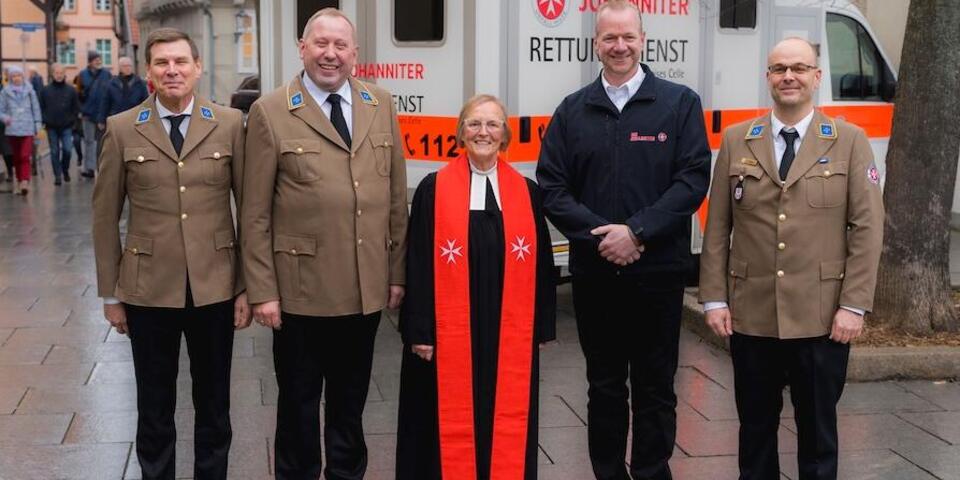Gruppenbild mit den zwei Regionalvorständen (Dirk Gähle und Sven Heine), der Landespfarrerin (Inge Matern), dem ehemaligem Ortsbeauftragte (Christoph te Uhle) und dem neuen Ortsbeauftragtem Thomas Adasch
