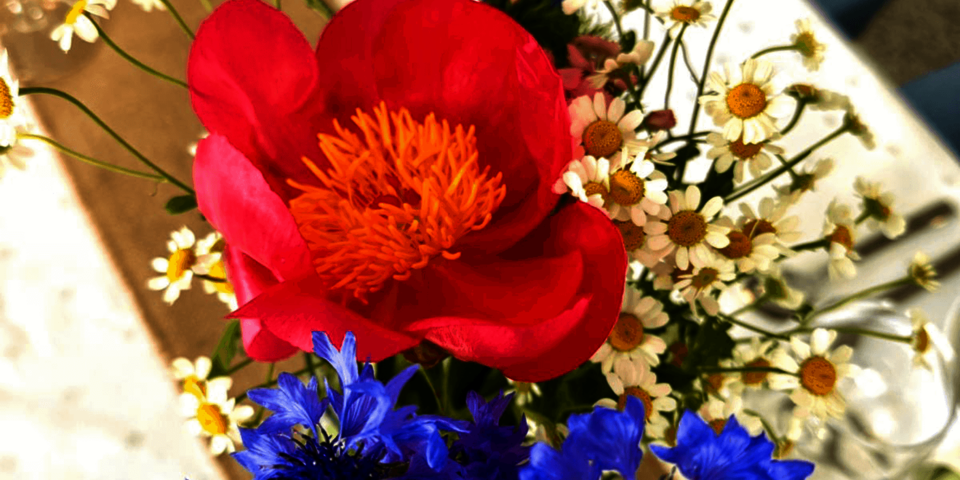 Blumenschmuck auf dem gedeckten Tisch