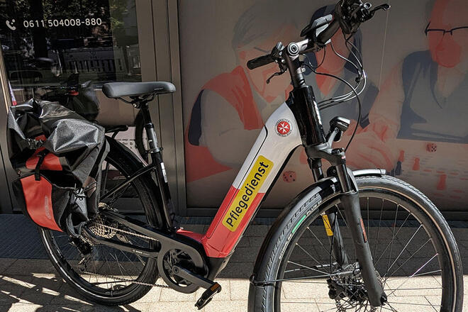 Ein E-Bike des Johanniter-Pflegedienstes in Wiesbaden.