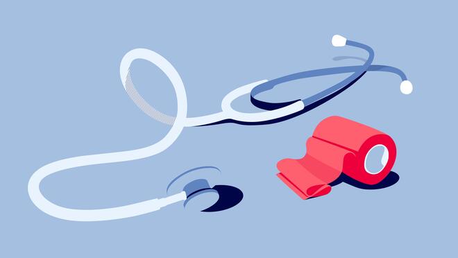 Piktogramm mit Stethoskop und Verband