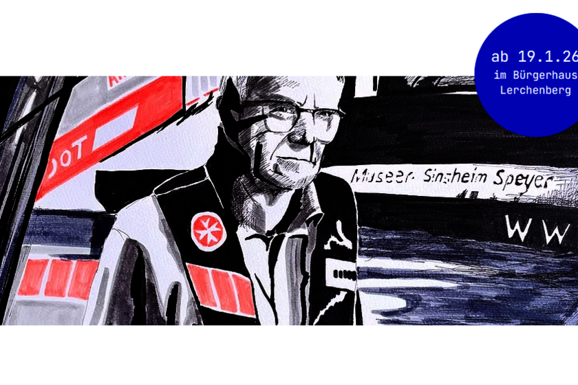 Zeichnung mit dem Motiv der Wasserrettung Akkon Mainz