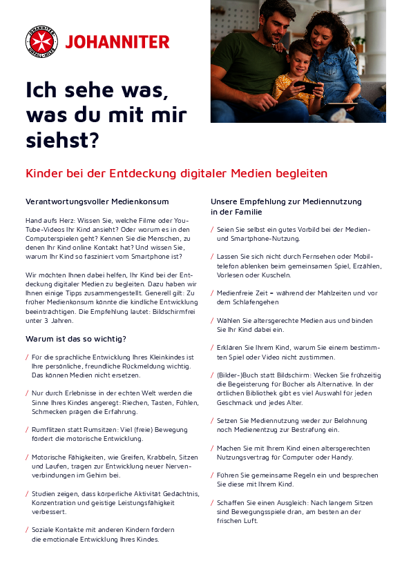 Eine Information zum Medienkonsum für Eltern mit kleinen Kindern.