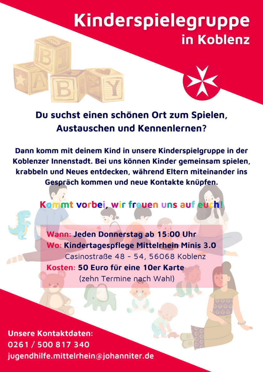 Flyer: Unsere Spielegruppe für Kinder (0-3 Jahre) in Koblenz