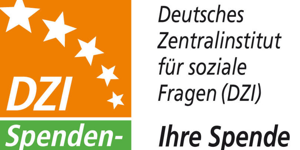 DZI‑Spenden‑Siegel in orange‑weiß mit der Aufschrift "DZI Spenden‑Siegel".