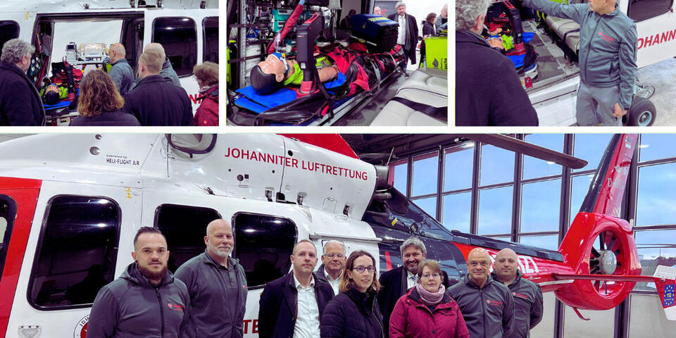 Abordnung aus dem Hessischen Landesamt für Gesundheit und Pflege besichtigt die Einsatzmaschinen des hessischen Dual-Use-Systems. Fotokollage.