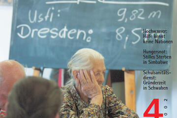 2002 - Unvergessen: Der Einsatz der Johanniter beim Elbehochwasser. Hier das Titelbild der Ausgabe 4/2002 des Mitgliedermagazins Johanniter.