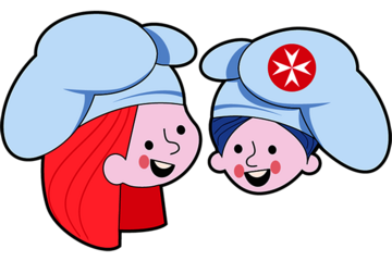 Illustration von zwei lächelnden Kindern mit Kochmützen.