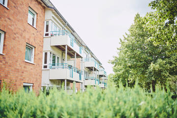 Ein Blick auf die vielen Balkone des Johanniter-Stift Meerbusch