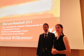 Gwendolin Kremer (Neue Meister) und Rabbiner Alexander Nachama (Jüdische Gemeinde Dresden); Quelle: JHG Dresden