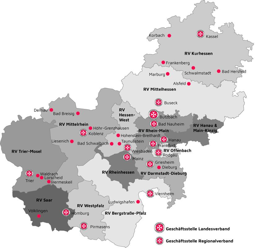 Karte vom Landesverband HRS mit Geschäftsstellen