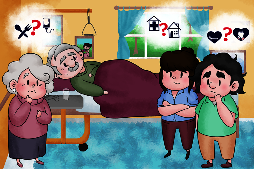 gezeichnets Bild_ Trauernde mit Fragen