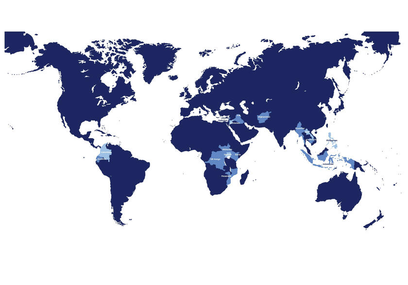 Projektländer der Johanniter-Auslandshilfe im Jahr 2019.