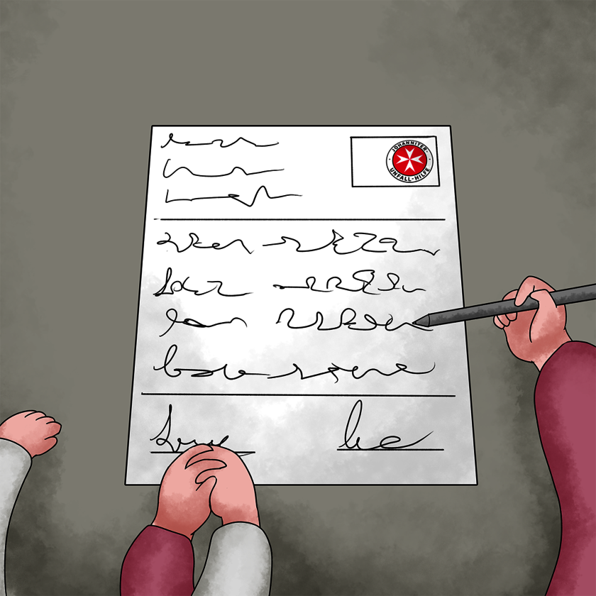 gezeichnetes Bild zeigt ein Formular mit Unterschrift