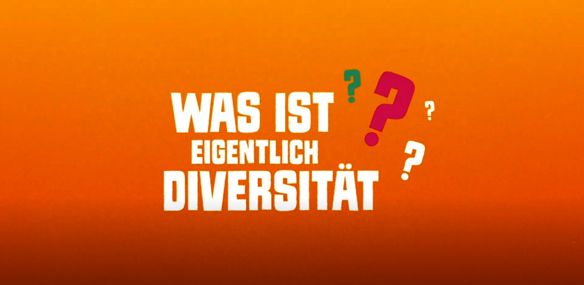 Orangene Fläche mit Frage: Was ist eigentlich Diversität