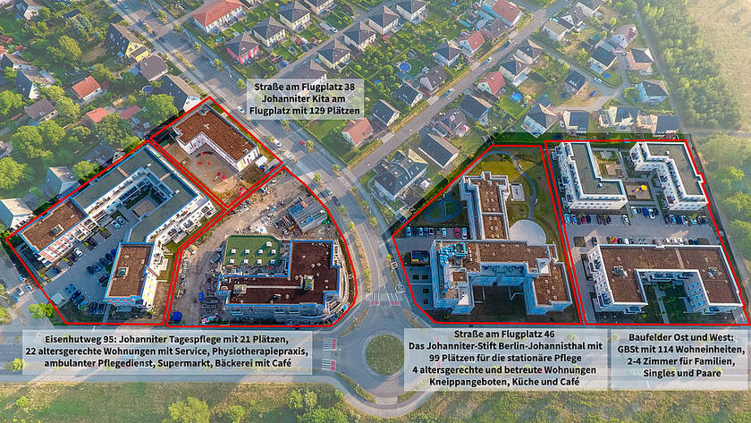 Blick von oben auf das Johanniter-Quartier Johannisthal.