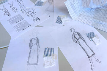 Zeichenskizze mit Bleistift für hinstorische Schwesternkleidung Pflegedienst