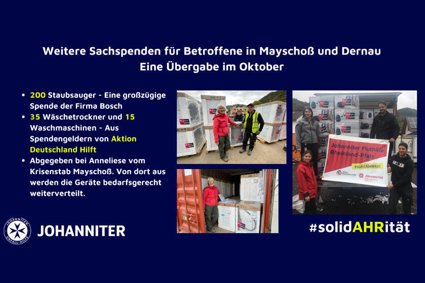 250 neue Haushaltsgeräte haben die Johnniter im Oktober für die Betroffenen in der Hochwasserregion beschafft und verteilt.