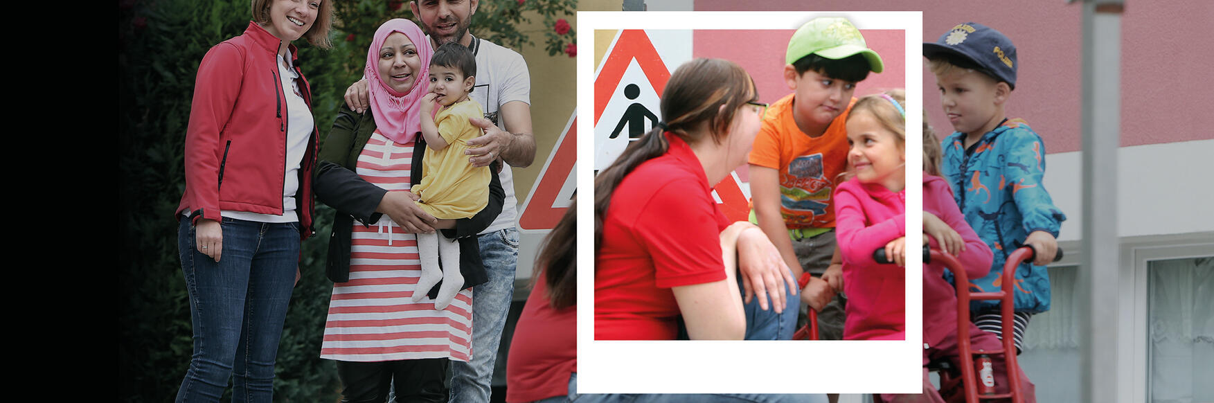 Ehrenamtliche Mitarbeiterin kümmert sich um drei Kinder.