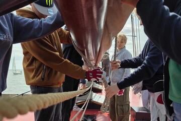 Mit Hand anlegen auf dem Schiff