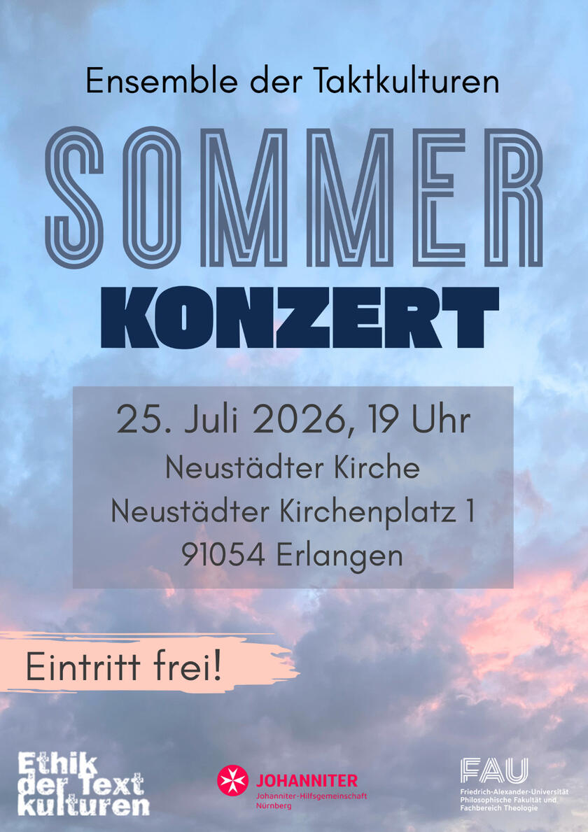 Einladung zum Sommerkonzert des Ensemble der Taktkulturen am 25. Juli 2026 in Erlangen