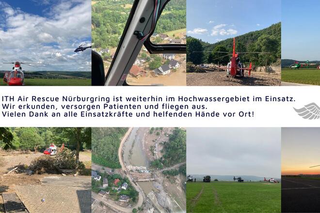 Mit unserem ITH Air Rescue Nürburgring sind wir seit gestern im schwer betroffenen Kreis Ahrweiler unterwegs und retten Menschen, die sich vor den Wassermassen auf Hausdächer geflüchtet hatten.