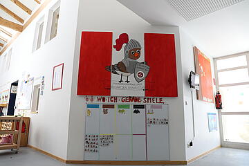 Schild mit Logo Johanniter-Kindertagesstätte "Burgspatzen"