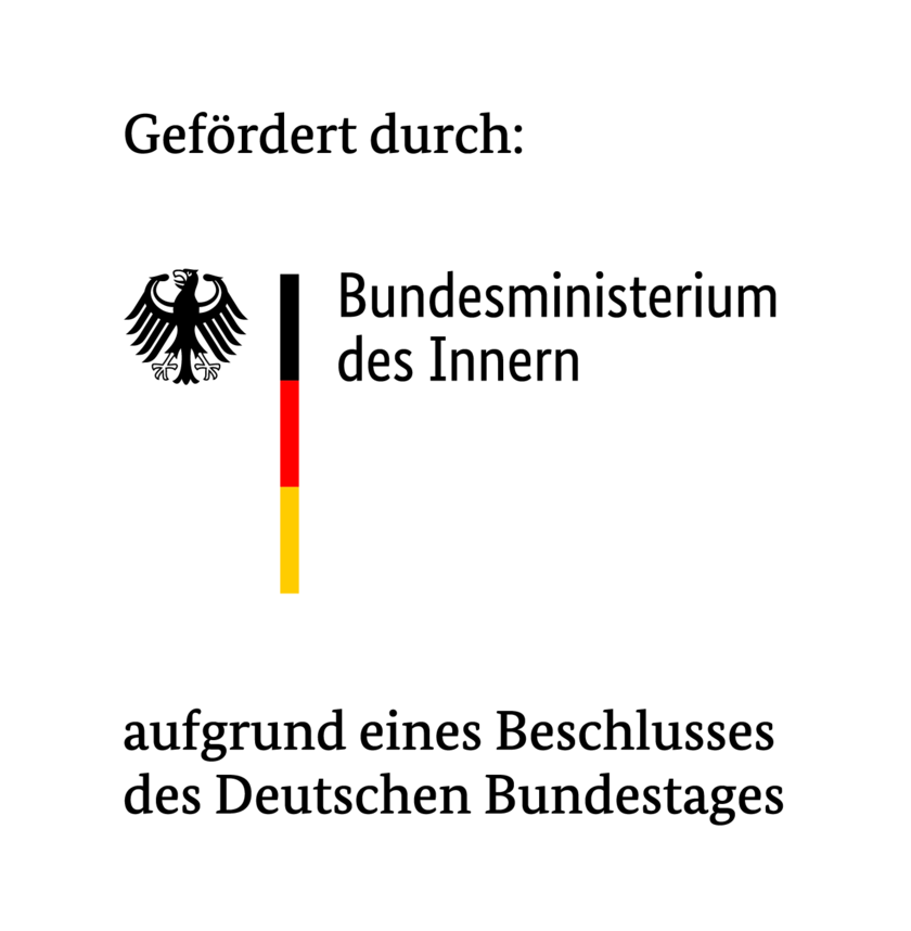 Logo: Gefördert durch Bundesministerium des Innern aufgrund eines Beschlusses des Deutschen Bundestages